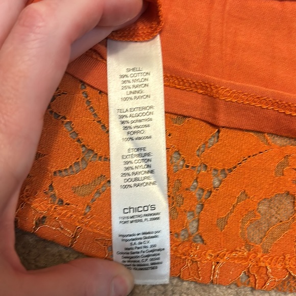 Women’s orange short sleeve blouse lace pattern outer inner solid cami size 1 - Picture 6 of 6